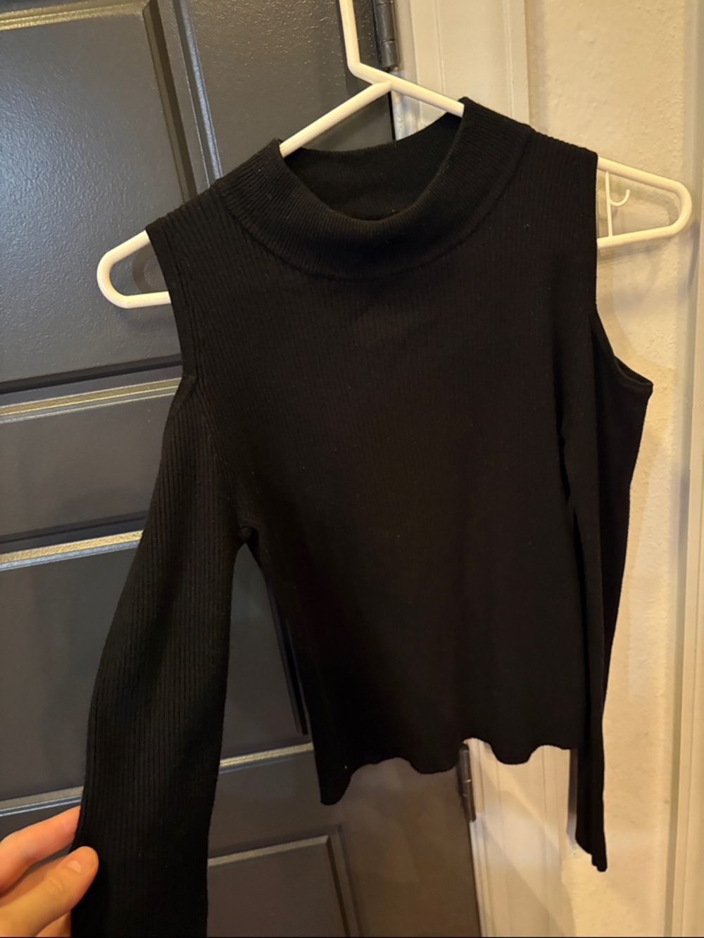 Atmosphere Black Ribbed Cold-Shoulder Top